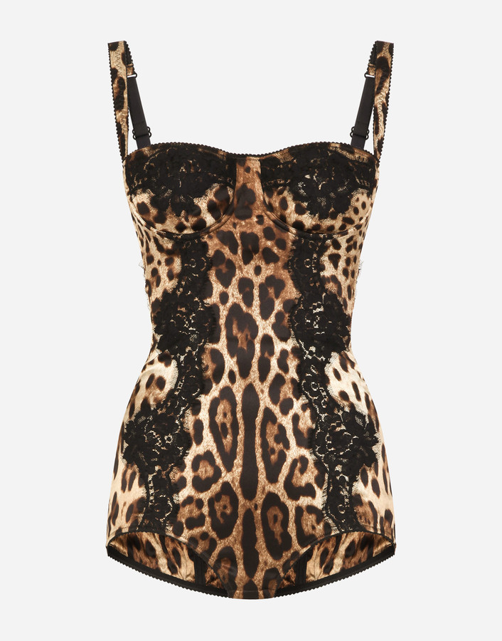 Dolce & Gabbana Silk balconette lingerie bodysuit with leopard-print ...