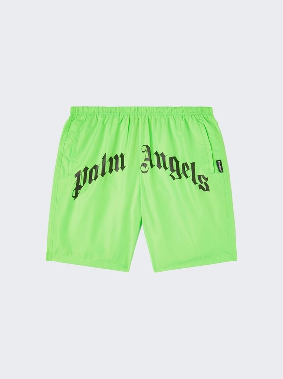 Palm Angels Curved Logo Swim Shorts Fluorescent Green ShopStyle