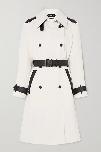 Tom Ford Two-tone Leather-trimmed Canvas Trench Coat - White - ShopStyle
