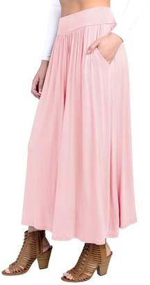 Fashion California FACA Womens High Waist Shirring Maxi Skirt Ankle Length with Pockets (, Wine)