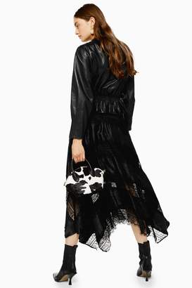 Topshop Black Jacquard Lace Trim Midi Skirt