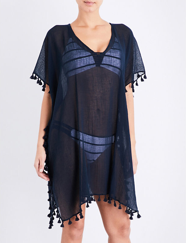 Seafolly Womens Indigo Amnesia Crinkled-Cotton Kaftan 1 Size