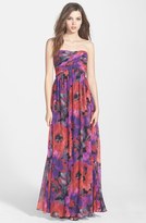 Thumbnail for your product : Adrianna Papell Print Strapless Chiffon Gown