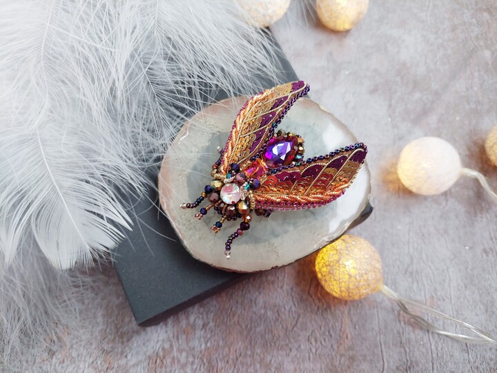 Etsy Embroidery Beaded Insect Brooch Beaded Beetle Pin, Unique Bug Jewelry