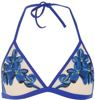 Topshop Floral Mesh Triangle Bikini Top