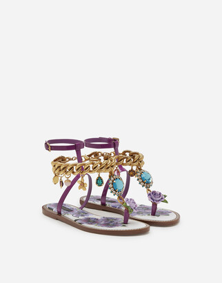 Dolce & Gabbana Patent leather flip flops with embroidery