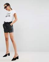 Thumbnail for your product : ASOS Design Leather Look Shorts with Paper Bag Waist