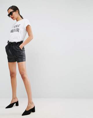 ASOS Design Leather Look Shorts with Paper Bag Waist