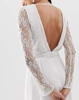 Thumbnail for your product : Amelia Rose Tall embroidered long sleeve midi dress with plunge back detail in white