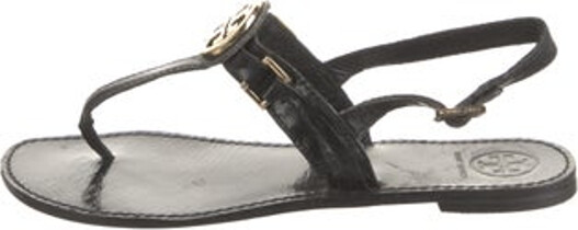 Tory Burch Leather T-Strap Sandals Black Multistrap & Buckle Closure at Ankles Designer