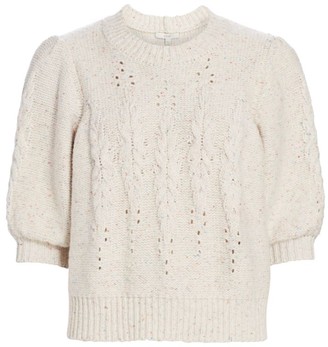 Joie Joza Cable Knit Puff-Sleeve Crop Sweater