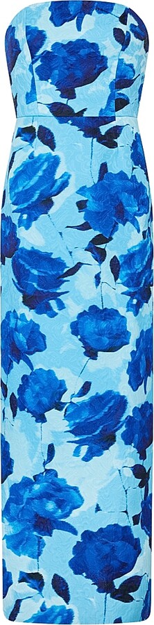 Women's Orion Blurred Blossom Jacquard Bandeau Maxi Dress - Blue Multi - Size 0