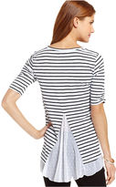 Thumbnail for your product : Style&Co. Striped Mixed-Media Chiffon-Back Top
