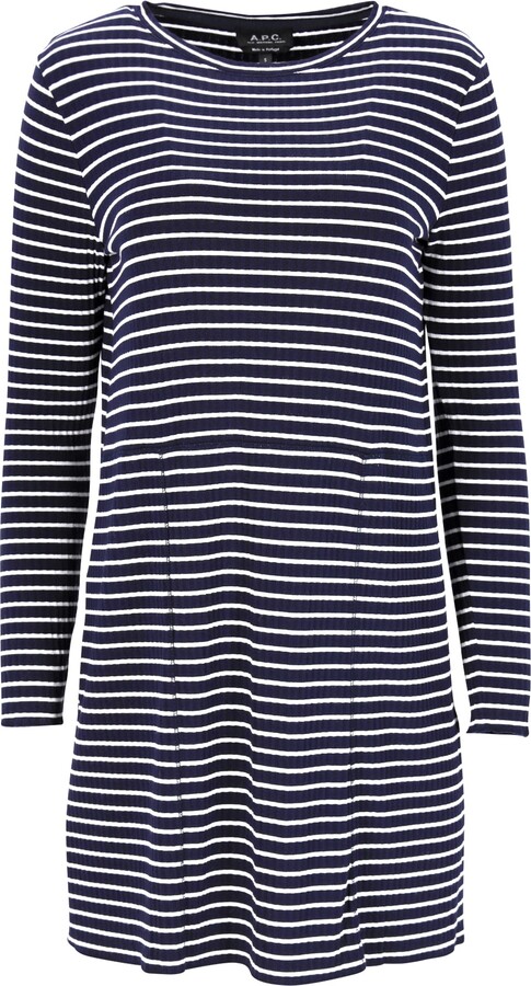 A.P.C. A. P.C. Striped Mini Dress in Navy Blue Viscose