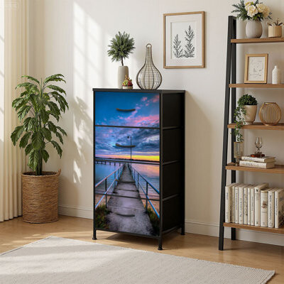4 Drawer Vertical Storage Dresser Sunset Kalimna Jetty with Wood Top Fabric Pull Drawers