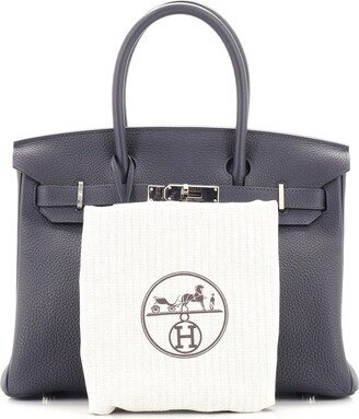 Hermes Birkin 25 Top Handle Bag In Bleu Nuit Togo With Gold Hardware In  Black