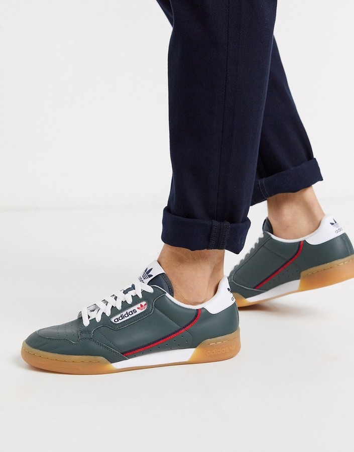adidas continental 80 sneakers in green with gum sole - ShopStyle