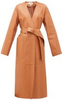 Thumbnail for your product : Loewe Collarless Belted Leather Coat - Tan