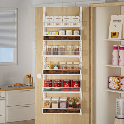 Mint Pantry 6-Tire Metal Over The Door Organizer, Overdoor Organizer Wood And Acrylic Designed Layer, Adjustable Pantry Shelves And Rack For Kitchen Organization