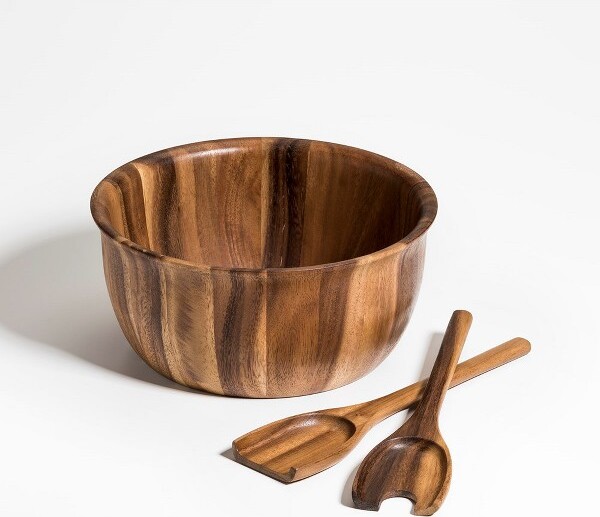 Kalmar Home KalmarHomeNaturalAcaciaWoodSaladBowlSetwithServers–ExtraLarge11\