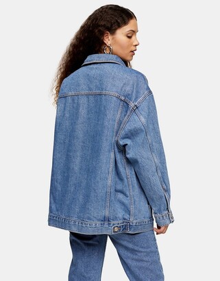 Topshop oversized recycled cotton blend denim jacket in mid blue - ShopStyle