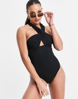 Thumbnail for your product : Figleaves Tall off shoulder bardot swimsuit in black
