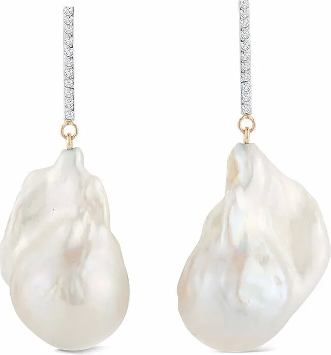 Mateo 14kt yellow gold One-of-a-kind baroque pearl and diamond earrings