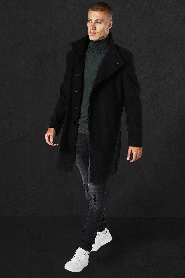 Mens black funnel neck coat Outlet