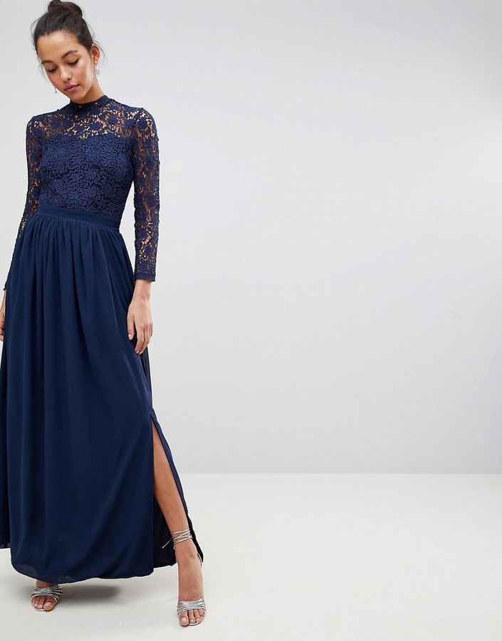 high neck long sleeve maxi dress