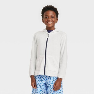 Cat & Jack Boys' French Terry Hooded Zip-Up Cover Up Top White