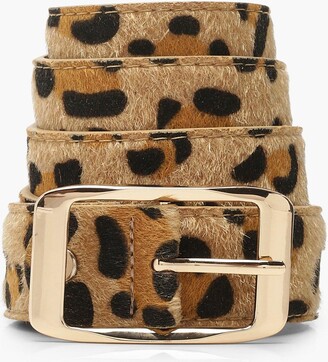 boohoo Leopard Belt With Gold Buckle