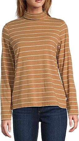 L.L. Bean Knit Turtleneck Horizontal Stripe Long Sleeve Tee