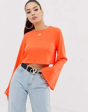 Missguided crop top with flared sleeves in neon orange