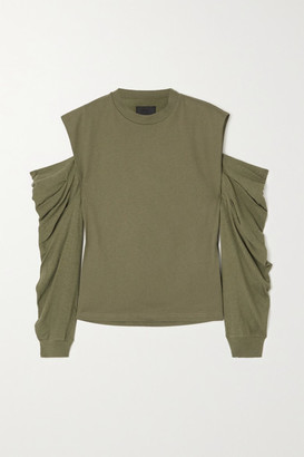RtA Capucine Cold-shoulder Ruched Cotton-jersey Top - Army green