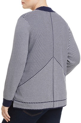 Foxcroft Plus Mixed Stripe Open-Front Cardigan