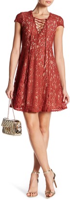 Soprano Lace-Up Lace Mini Dress