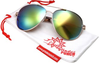 grinderPUNCH XL Wide Frame Aviator Sunglasses - Large 148mm Wide - Mirrored Lens - REVO Lens