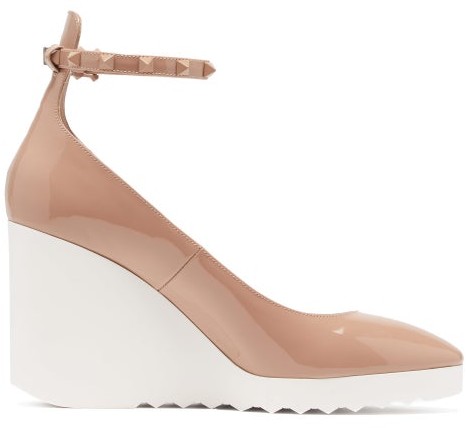nude patent wedge shoes