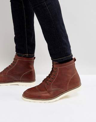 ASOS Design Lace Up Boots In Brown Leather With White Sole