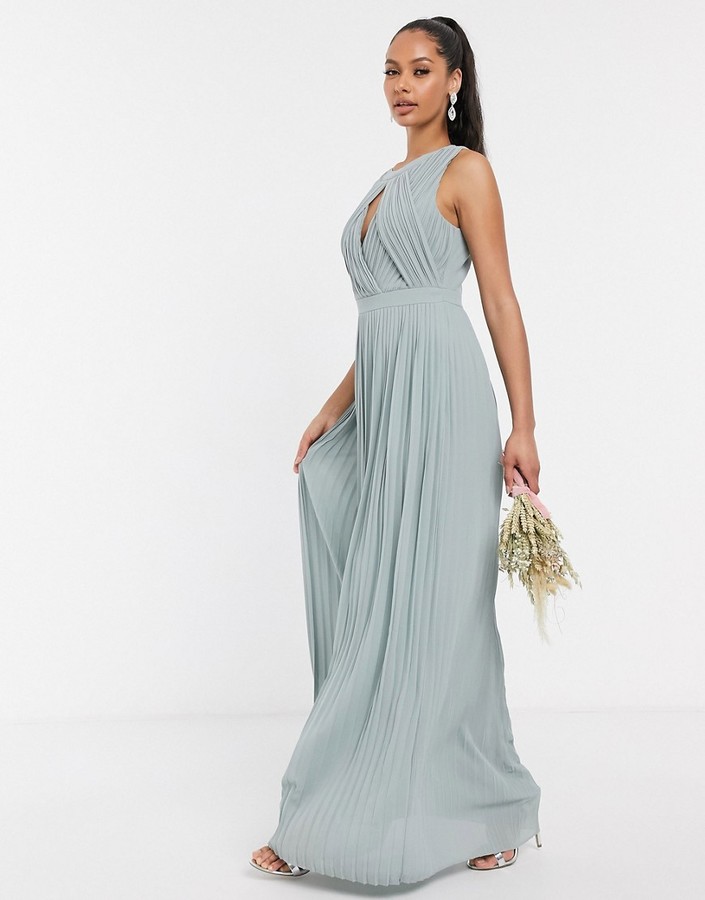 TFNC pleated key hole maxi bridesmaid dress in sage - ShopStyle