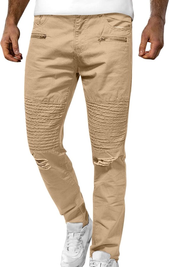 ZOFIS Mens Jeans 32x28 Men's Jeans Button Casual with Pocket Ripped Jeans  Men's Mid-Waist Zip Men's Pants Fuzzy Khaki - ShopStyle