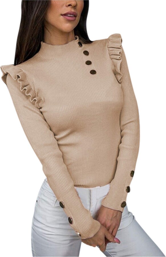 HIGOU Scratch Shirt Bottoming Buttons Blouse Top Long Slim Women Button  Sleeve Women Blouse Underwear Ladies - ShopStyle