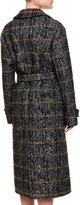 Thumbnail for your product : Bottega Veneta Plaid Topcoat w/Shearling Fur Collar, Black/Green/Burgundy
