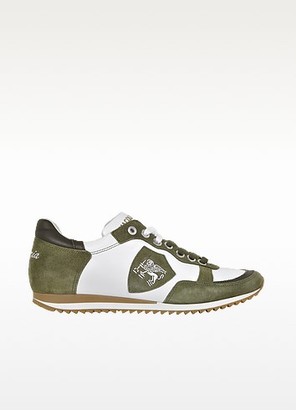 D’Acquasparta D'Acquasparta Venezia White Leather and Green Suede Sneaker