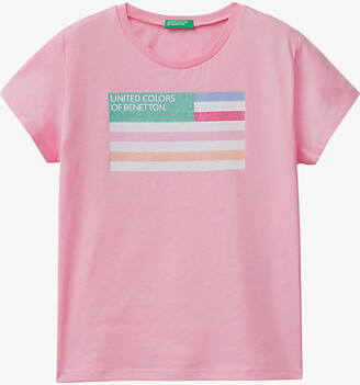 Benetton Girls Pink Kids Logo-print Organic-cotton Jersey T-shirt 6-14  Years 6-7 Years - ShopStyle