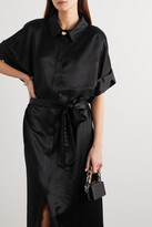 Thumbnail for your product : MARTIN MARTIN Constance Belted Satin Maxi Shirt Dress - Black
