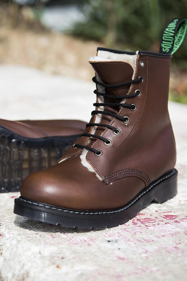 Solovair Brown/ Navy Derby Shearling Lined Boots ShopStyle