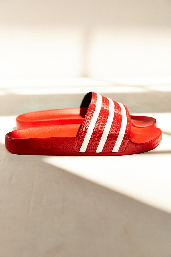 scarlet adidas slides