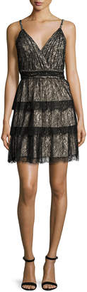 Alice + Olivia Olive Tiered Lace Mini Dress, Black/Brown
