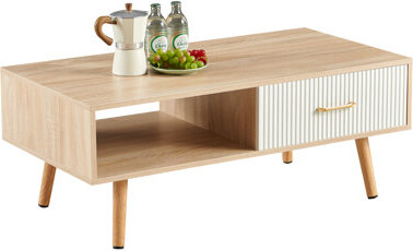 George Oliver Rectangle Coffee Table With Solid Wood Legs, Sliding Drawer For Storage, Modern Table For Living Room